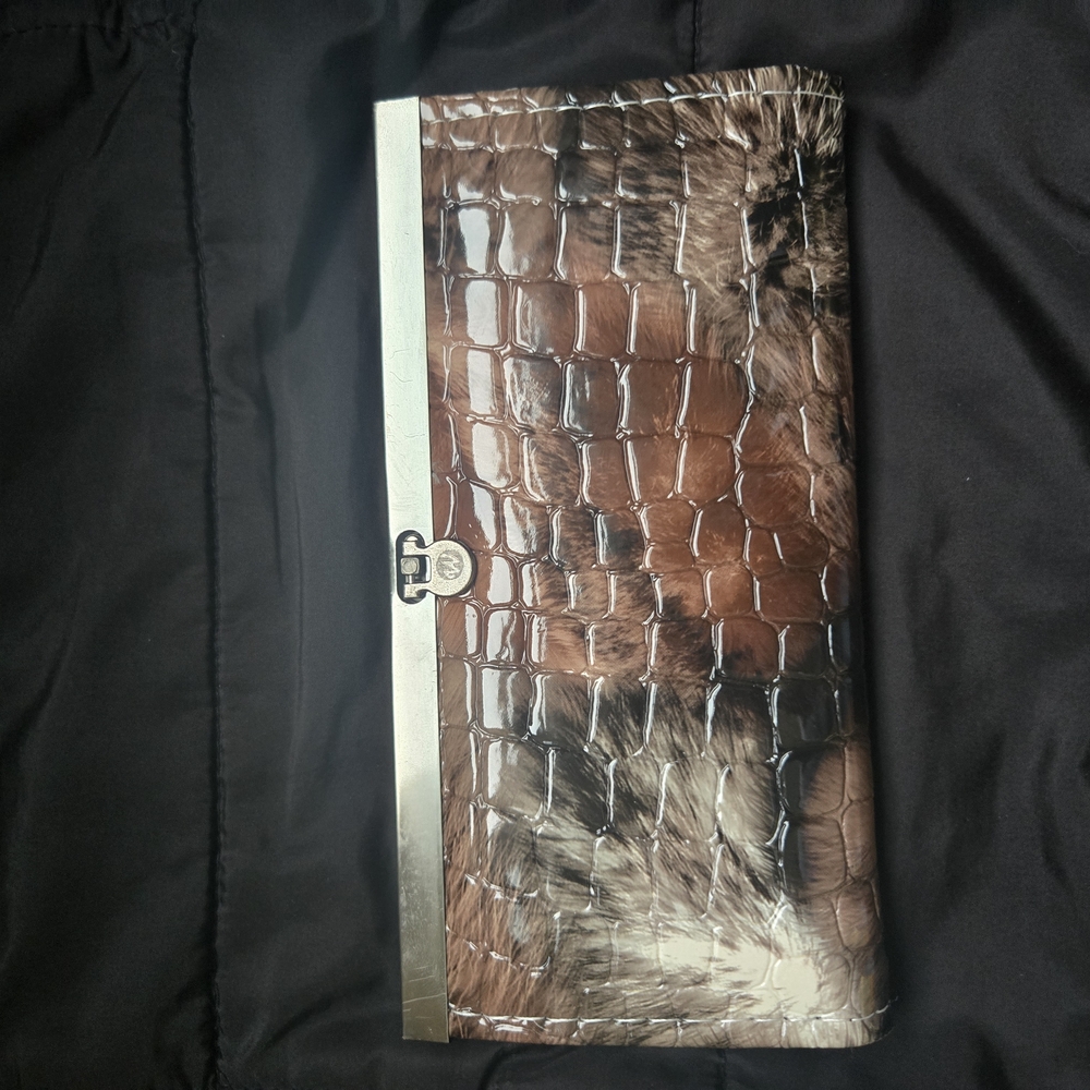 Crocodile Pattern Clutch with Silver Trim